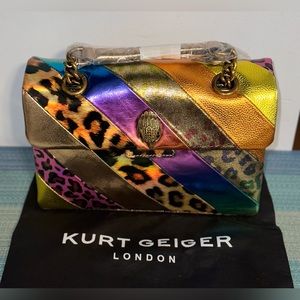 Kurt Geiger London Chrome/Animal Print Stripe Leather Convertible Crossbody Bag